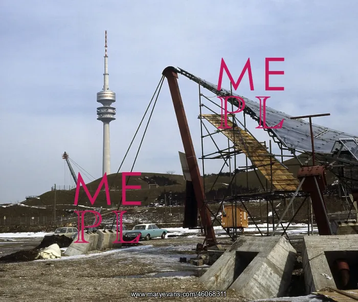 : Construction site of the Olympic stadium and television towe : Construction site of the Olympic stadium and television towe