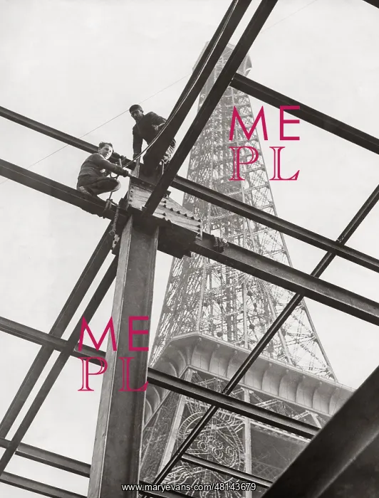 : Construction work at the Eiffel Tower for the World Exhibiti : Construction work at the Eiffel Tower for the World Exhibiti