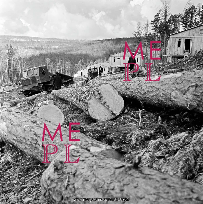 : Construction of Zvezda settlement in Irkutsk region, 1974 : Construction of Zvezda settlement in Irkutsk region, 1974