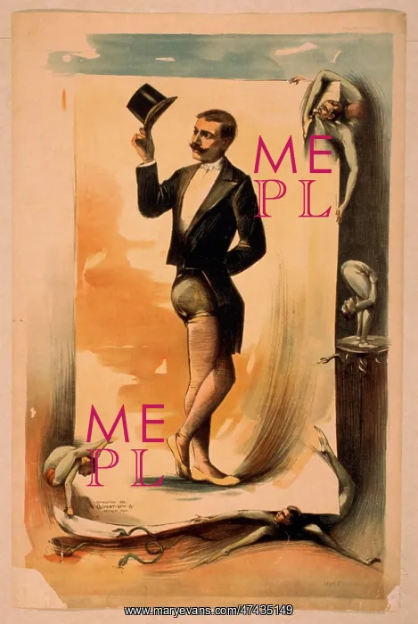 : Contortionist in tuxedo jacket, top hat, and tights performi : Contortionist in tuxedo jacket, top hat, and tights performi
