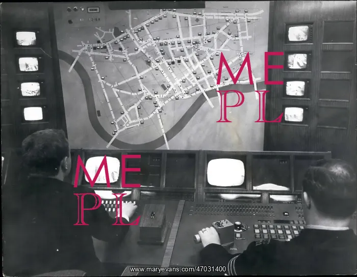 : Control Room at Scotland Yard with map of Central London : Control Room at Scotland Yard with map of Central London