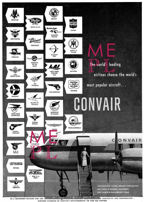 : Convair Aircraft 1954 Advert : Convair Aircraft 1954 Advert