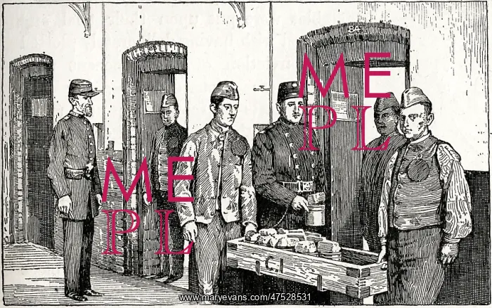 : Convicts delivering meals to prison cells : Convicts delivering meals to prison cells