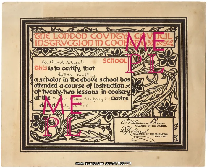 : Cookery School certificate, 1905 : Cookery School certificate, 1905