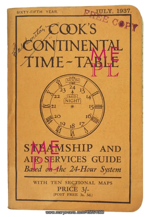  : COOK'S TIMETABLE 1937