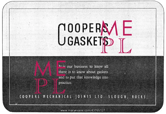 : Coopers Mechanical Joints Gaskets 1943 Advert : Coopers Mechanical Joints Gaskets 1943 Advert