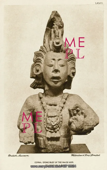 : Copan, Honduras - A Stone bust of the Maize God : Copan, Honduras - A Stone bust of the Maize God
