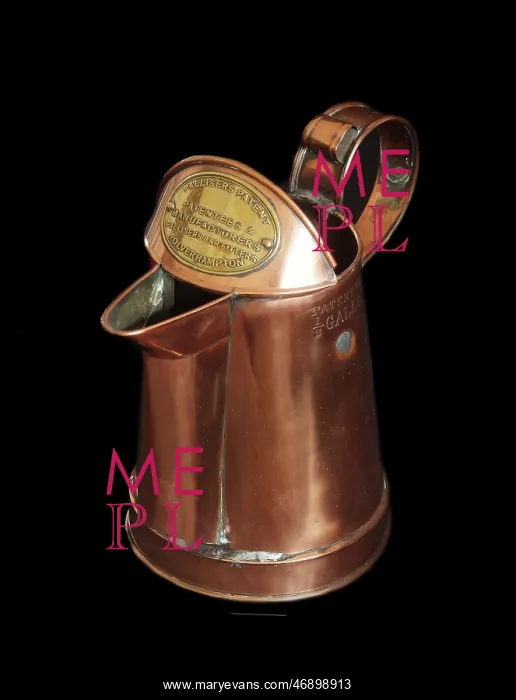 : Copper and brass half-gallon ale jug : Copper and brass half-gallon ale jug