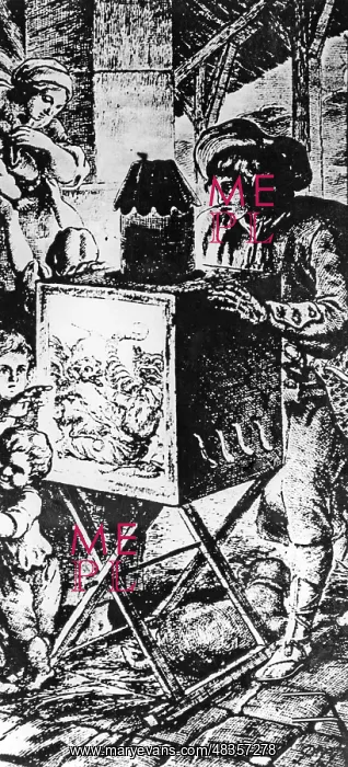 : Copper engraving with lanterna magica : Copper engraving with lanterna magica