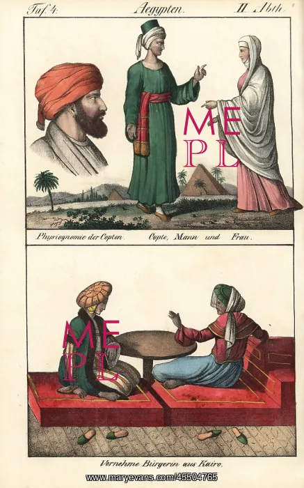 : Coptic man and woman in front of the pyramids : Coptic man and woman in front of the pyramids