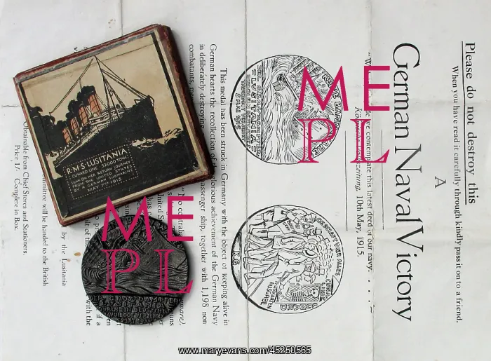 : Copy of German original medallion - sinking of the Lusitania : Copy of German original medallion - sinking of the Lusitania
