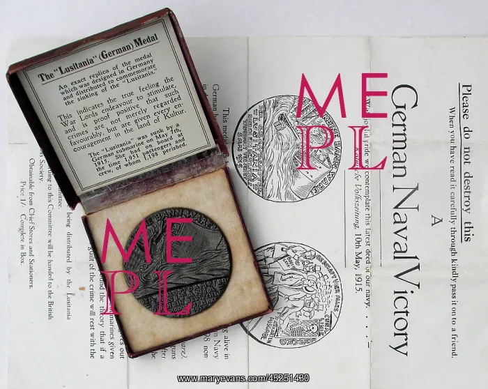 : Copy of German original medallion - sinking of the Lusitania : Copy of German original medallion - sinking of the Lusitania