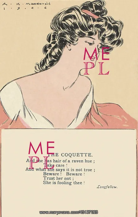 : Coquette. 'The Coquette', a poem by Henry Longfellow. Artist: A K Macdonald : Coquette. 'The Coquette', a poem by Henry Longfellow. Artist: A K Macdonald
