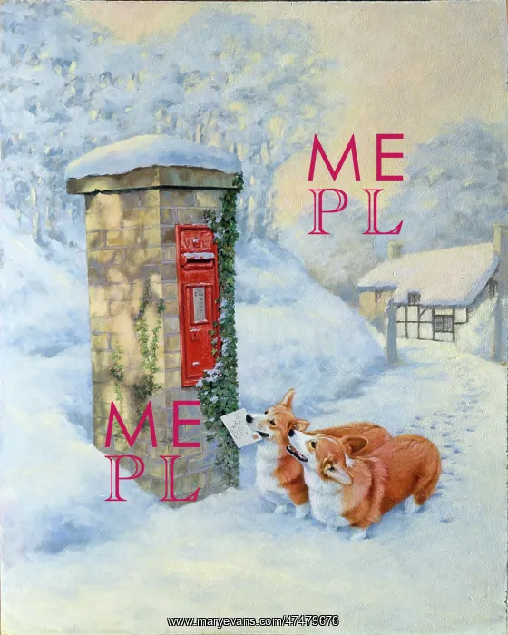 : Corgis and Postbox ' in a snowy village : Corgis and Postbox ' in a snowy village