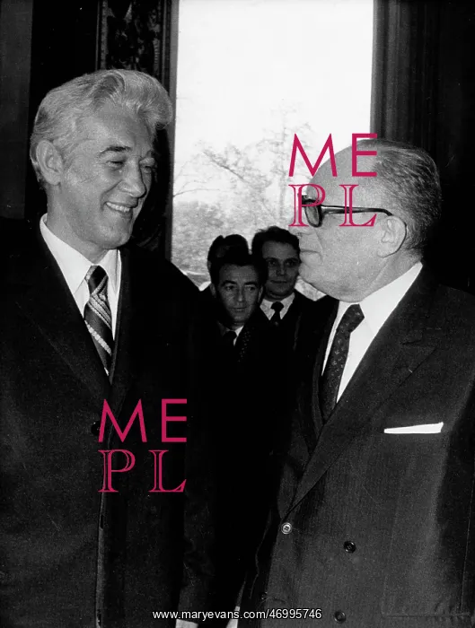 : Corneliu Manescu talking with a colleague : Corneliu Manescu talking with a colleague