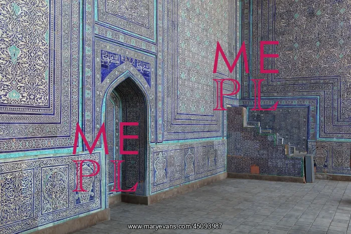 : Khiva. Detail of corner and doorway with majolica tiling : Khiva. Detail of corner and doorway with majolica tiling