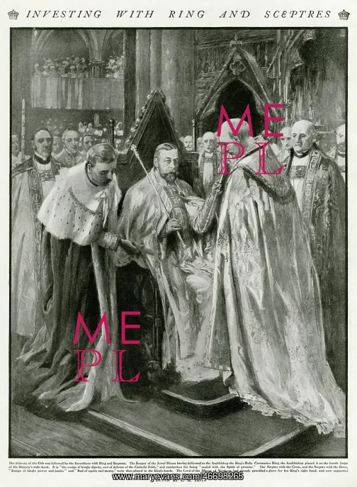 : Coronation of George V, receiving ring and Sceptres : Coronation of George V, receiving ring and Sceptres