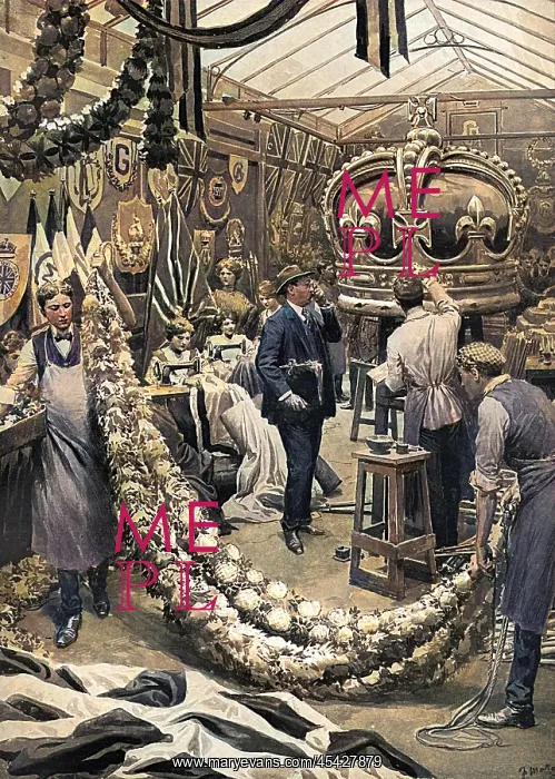 : Coronation preparations at Harrods by Matania : Coronation preparations at Harrods by Matania