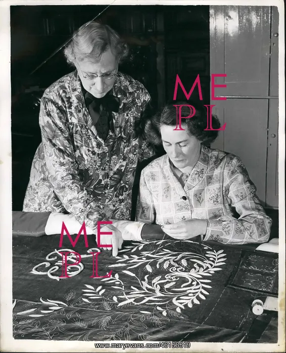: Coronation robe being made, Royal School of Needlework : Coronation robe being made, Royal School of Needlework