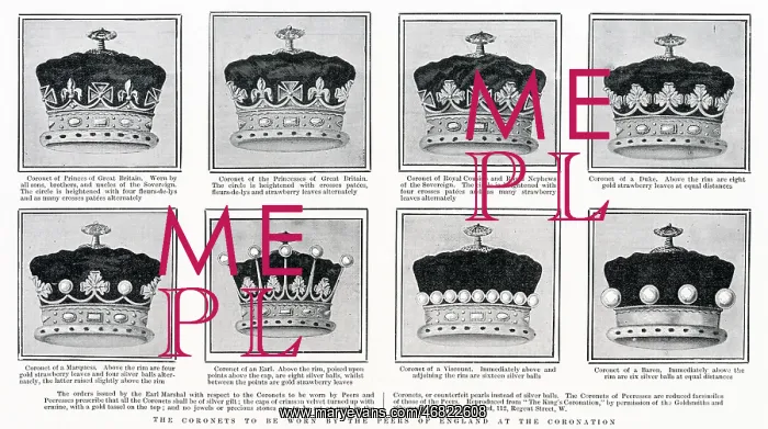 : Coronets to be worn by Peers at the Coronation 1902 : Coronets to be worn by Peers at the Coronation 1902