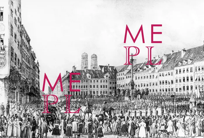 : Corpus Christi procession on the Marienplatz, 1830 : Corpus Christi procession on the Marienplatz, 1830
