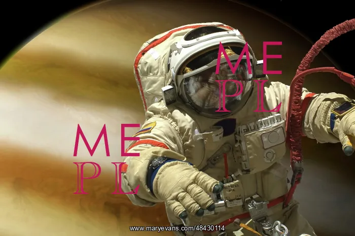 : A cosmonaut floats in space above a large alien planet