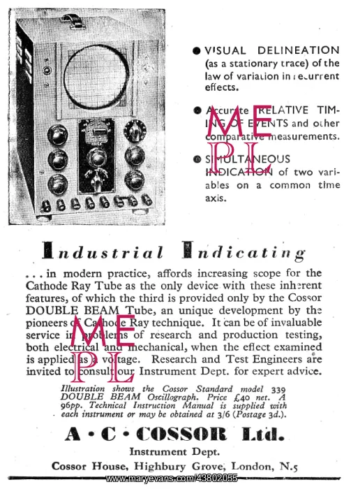 : Cossor Double Beam Cathode Ray Tube 1944 : Cossor Double Beam Cathode Ray Tube 1944