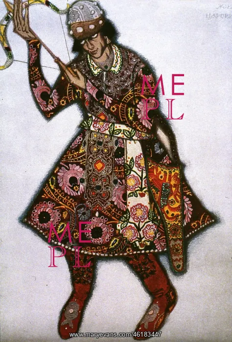 : Costume design by Bakst, The Firebird, Tsarevich Ivan : Costume design by Bakst, The Firebird, Tsarevich Ivan