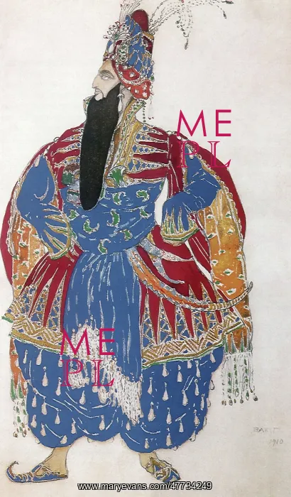 : Costume design by Bakst for Shahriar in Scheherazade : Costume design by Bakst for Shahriar in Scheherazade
