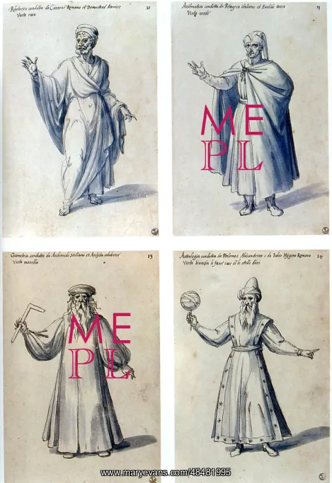 : Costume design for classical figures. Top L: Cicero : Costume design for classical figures. Top L: Cicero