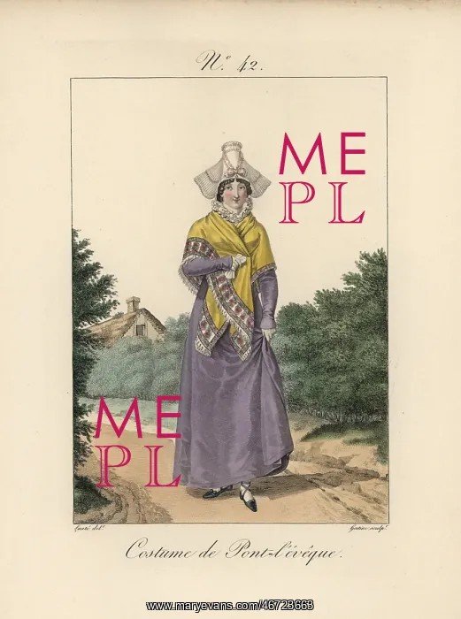 : Costume of Pont l'Eveque Bavolet bonnet with : Costume of Pont l'Eveque Bavolet bonnet with