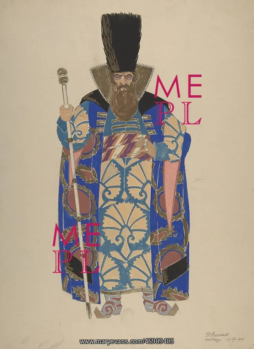 : Costume Study for a Robed, Bearded Boyar with : Costume Study for a Robed, Bearded Boyar with