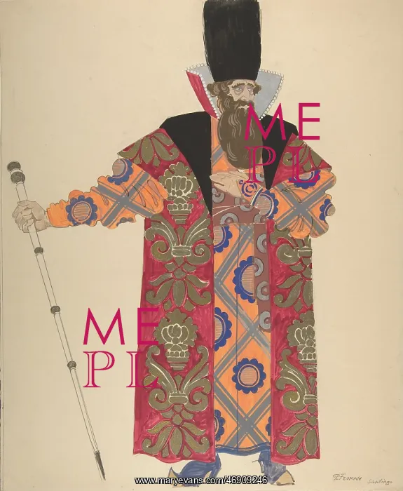  : Costume Study for Robed, Bearded Boyar with Staff;