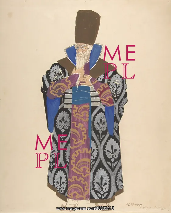 : Costume Study for Robed Boyar with White Beard : Costume Study for Robed Boyar with White Beard
