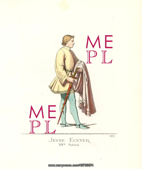 : Costume of a young squire, 14th century : Costume of a young squire, 14th century