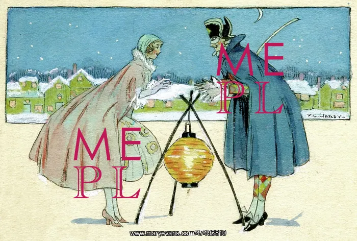  : Costumed lady and gentleman with lantern
