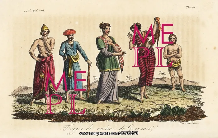 : Costumes of the people of Java, Indonesia, circa 1800 : Costumes of the people of Java, Indonesia, circa 1800