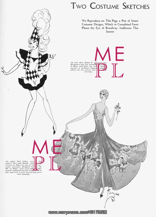 : Two costumes sketches by Mabel E. Johnston and : Two costumes sketches by Mabel E. Johnston and