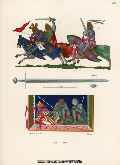: Costumes and sword of 13th century knights : Costumes and sword of 13th century knights