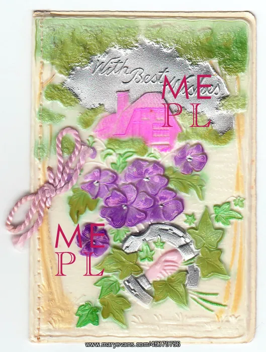 : Cottage on an embossed greetings card : Cottage on an embossed greetings card