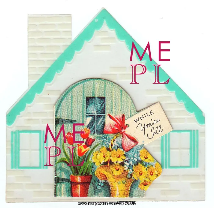 : Cottage and flowers on a Get Well card : Cottage and flowers on a Get Well card