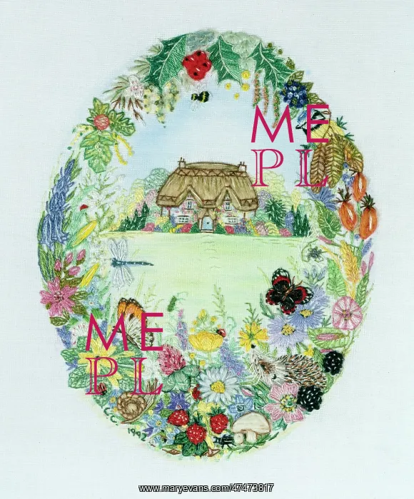 : Cottage and Flowers (embroidery) : Cottage and Flowers (embroidery)
