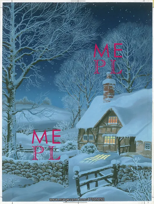 : Cottage with lighted windows in snow : Cottage with lighted windows in snow
