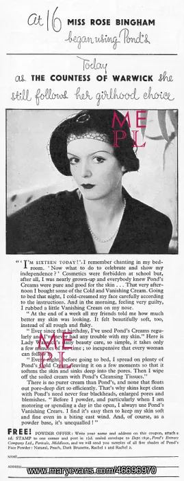 : Countess of Warwick advertising Pond's cream : Countess of Warwick advertising Pond's cream