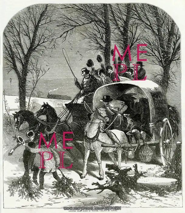 : Country road scene in winter 1850 : Country road scene in winter 1850