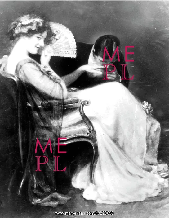 : Couple. A man is kissing a young woman's hand, while she holds her fan coquettish : Couple. A man is kissing a young woman's hand, while she holds her fan coquettish