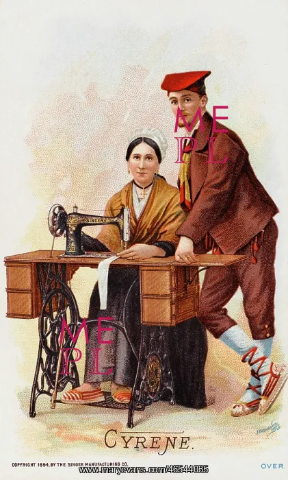: Couple from Cyrene, Libya with their Singer Sewing Machine : Couple from Cyrene, Libya with their Singer Sewing Machine