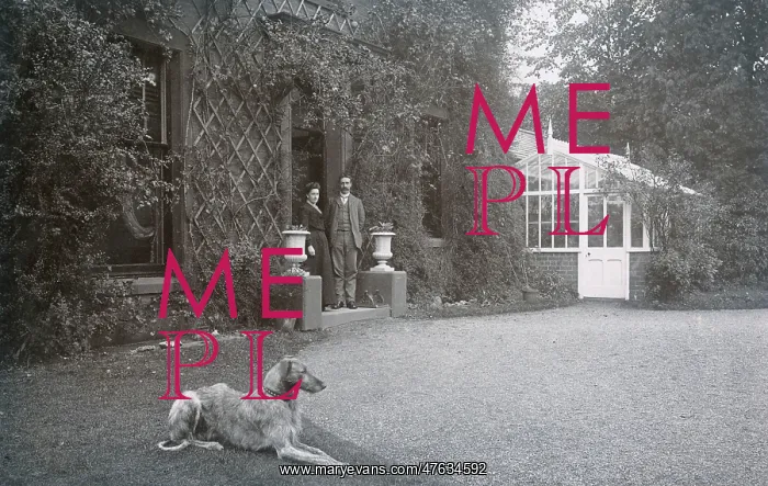 : Couple in doorway with a dog : Couple in doorway with a dog