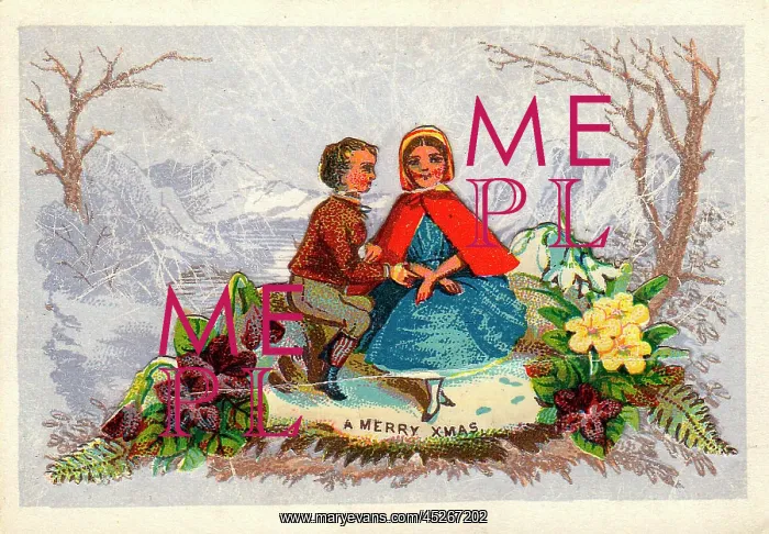  : Couple with flowers on a Christmas card