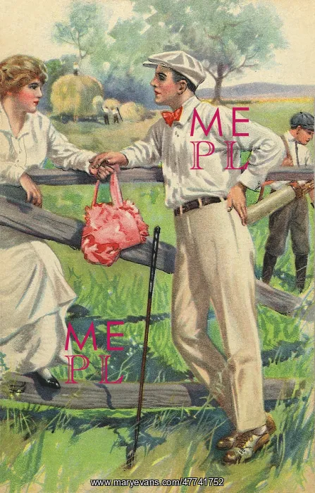 : Couple lean on a fence at the golf course : Couple lean on a fence at the golf course